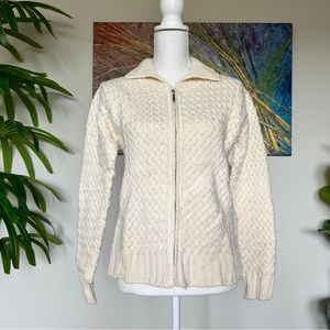 SOLD - Inis Crafts 100% Merino Wool Zip-Up Cream Sweater, Made in Ireland—Med.